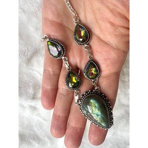 925 FLash Labradorite + Mystic Topaz Pendant Necklace
